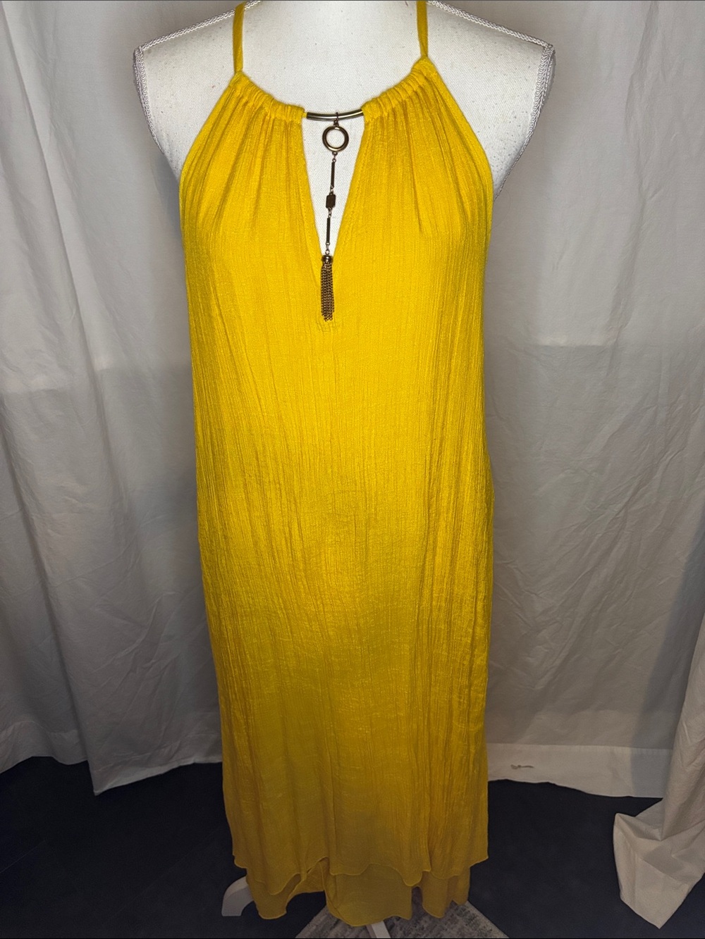 Mlle Gabrielle Yellow Halter Maxi Dress with Tassel Detail (103)